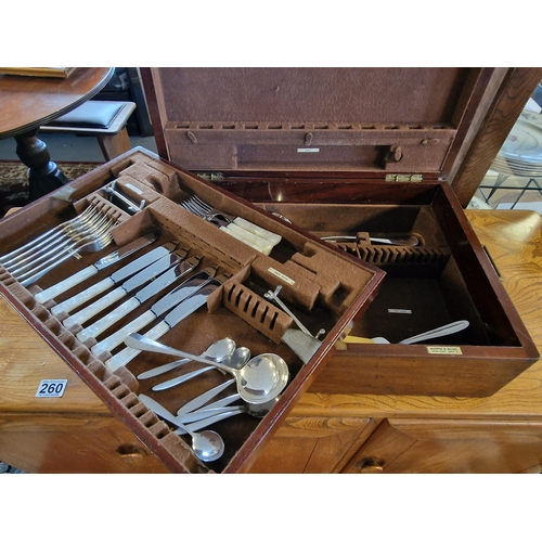 279a - Mappin & Webb Part Mother of Pearl Handled Cutlery Canteen - Very nice large Oak Box