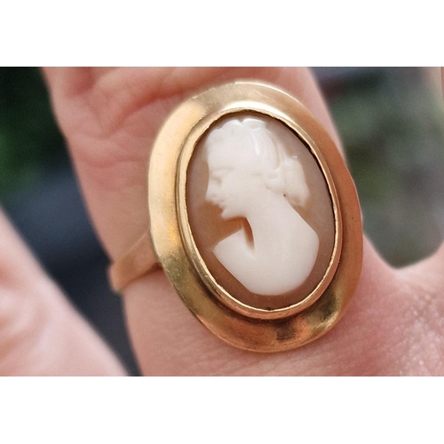 105 - 9ct Gold Cameo Pendant Necklace & Dress Ring - ring size O & combined weight 7.7g