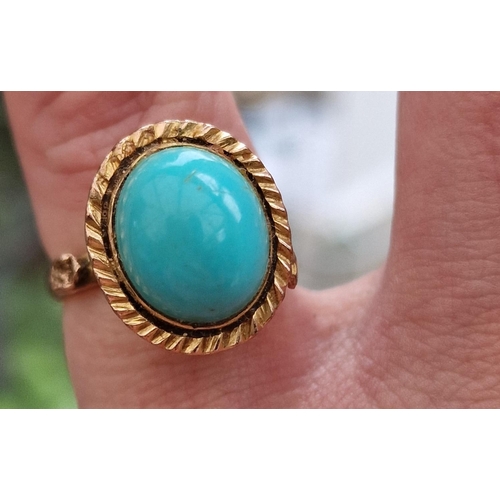 108 - 9ct Gold & Turquoise Antique Dress Ring - 4.1g & size J+0.5