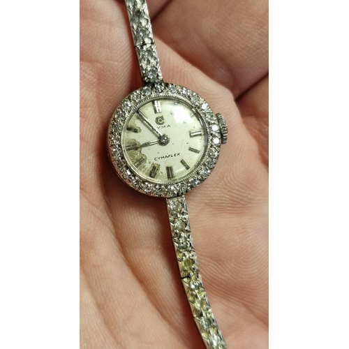 121 - 14ct White Gold & Diamond CYMA Vintage Swiss Cocktail Watch - 19g