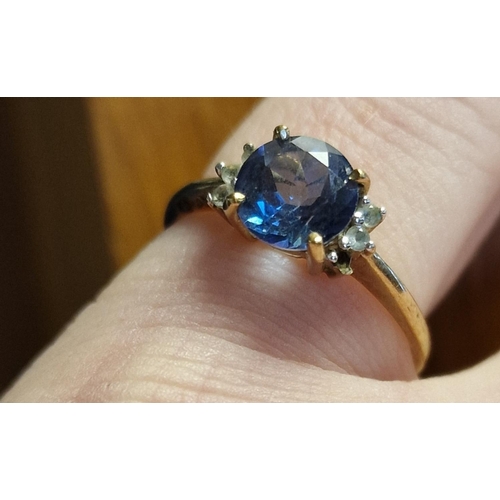 126 - 9ct Gold, Tanzanite & Diamond Dress Ring, size N+0.5