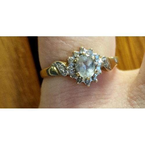 127 - 9ct Gold, Aquamarine & Diamond Dress Ring, size N+0.5