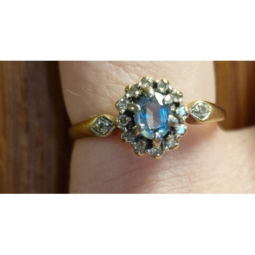 128 - 9ct Gold, Blue Topaz & Diamond Dress Ring, size N