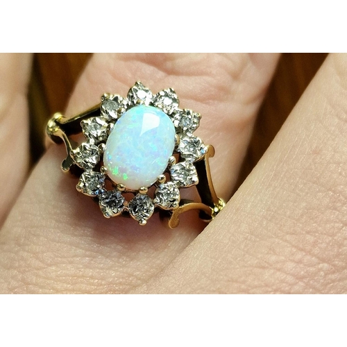 132 - 9ct Gold, Opal & Diamond Dress Ring, 3g & size Q