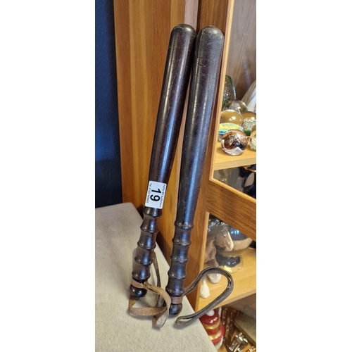 19 - Police Truncheon Vintage Pair - 40cm long