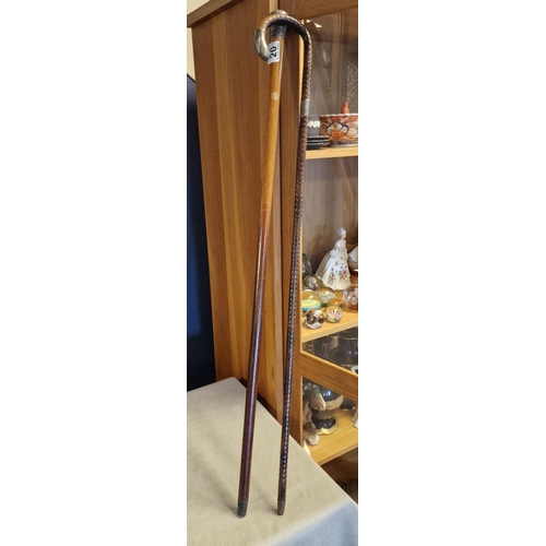 20 - Silver Hallmarked (one Chester) Antique Pair of Walking Sticks - 92 and 89cm long