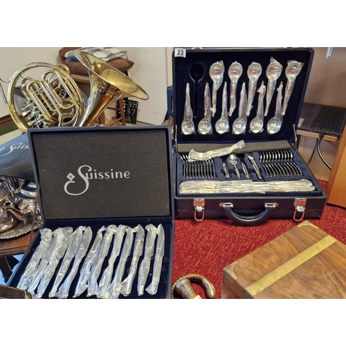 23 - Suissine 83-piece Canteen of Cutlery Leather Suitcase + a Set of Suissine Steak Knives