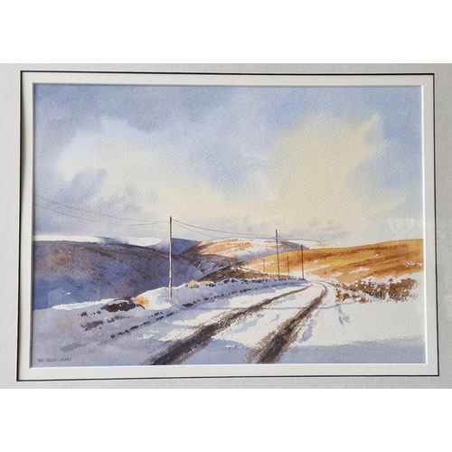 62h - Paul Talbot Greaves Pair of Winter Scene Watercolours, 2001 Winter on the Tops - 53.5x44cm inc frame