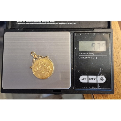 68 - 22ct Gold Sovereign Coin - dated 1918 w/mount - total weight 9.8g