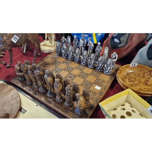 6b - Vintage Wooden & Resin Chess Set - king measures 16cm high, and board 45.5cm square