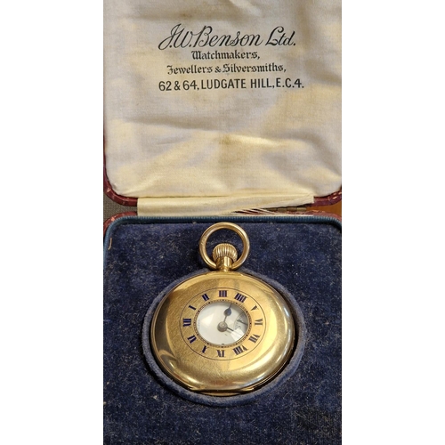 70 - 9ct Gold Pocketwatch by JW Benson of London w/original receipt of purchase from 1926 - weight 87.7g