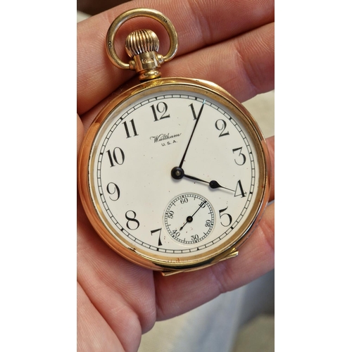 71 - 9ct Gold Waltham 1928 Traveler Pocketwatch - weight 90.65g