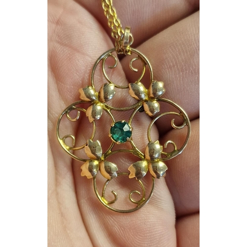 79 - 9ct Gold & Emerald Antique Edwardian Pendant Necklace - weight 3.3g