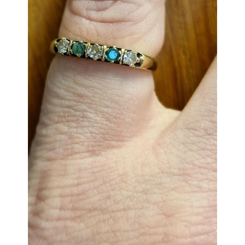 81 - 9ct Gold, Emerald & Diamond Half Eternity Ring, size J+0.5