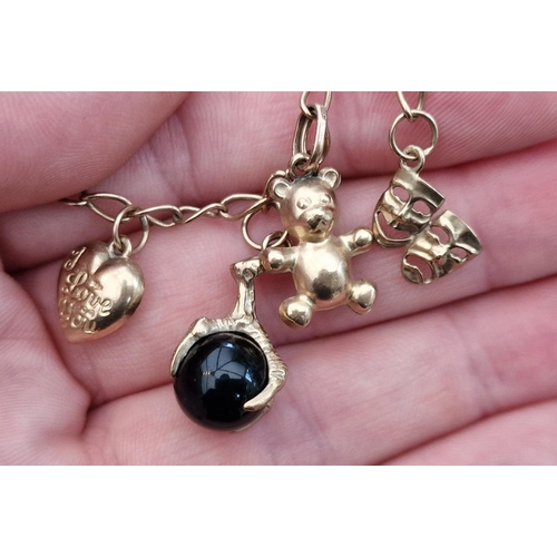 99 - 9ct Gold Charm Bracelet - 10.5g