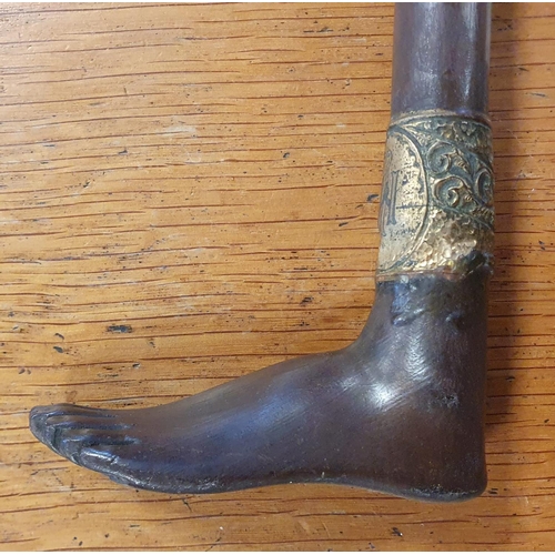 19a - Vintage Indian Foot Topped Walking Stick