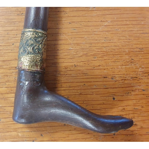 19a - Vintage Indian Foot Topped Walking Stick