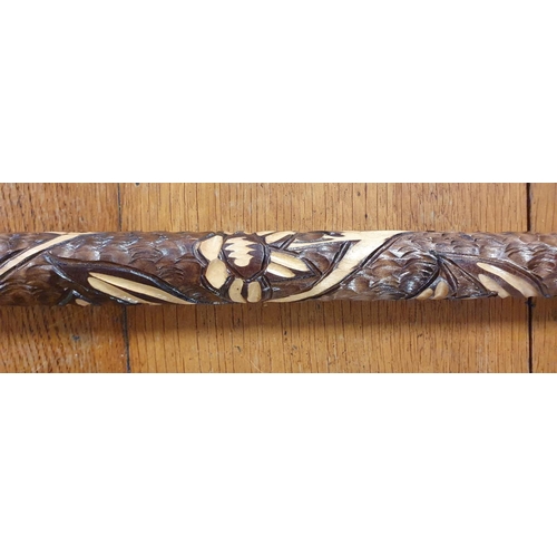 19b - Heavily Carved Horse Topped Walking Cane