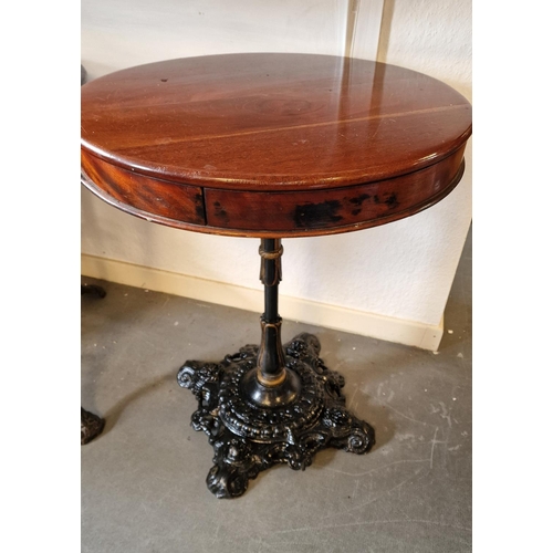 21b - T Green & Sons of Leeds Cast Iron Pub Table w/Mahogany Drum Table Top - 31 inches high - breweriana ... 