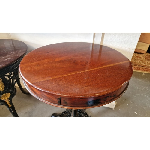 21b - T Green & Sons of Leeds Cast Iron Pub Table w/Mahogany Drum Table Top - 31 inches high - breweriana ... 