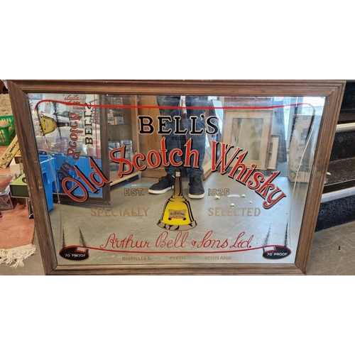 21e - Bells Old Scotch Whisky Pub Mirror - 88x63cm - re-backed but original from local Halifax pub 1980's ... 