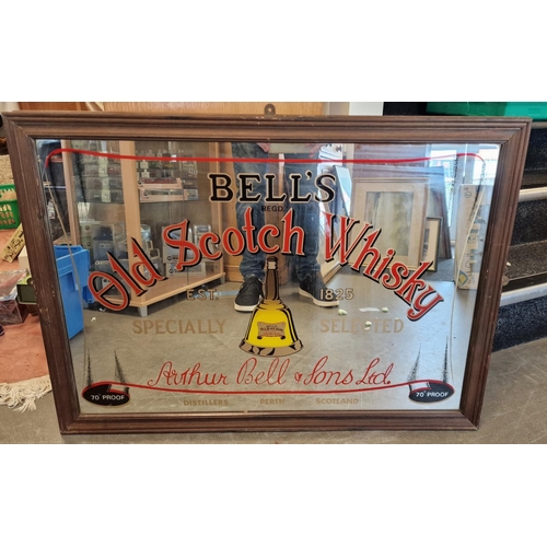 21f - Bells Old Scotch Whisky Pub Mirror - 88x63cm - re-backed but original from local Halifax pub 1980's ... 