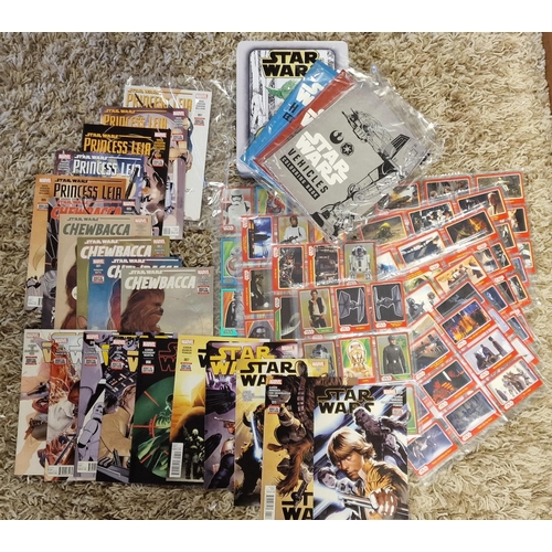 31c - Collection of Star Wars Topps Cards + Marvel Chewbacca, Princess Leia & Star Wars comics