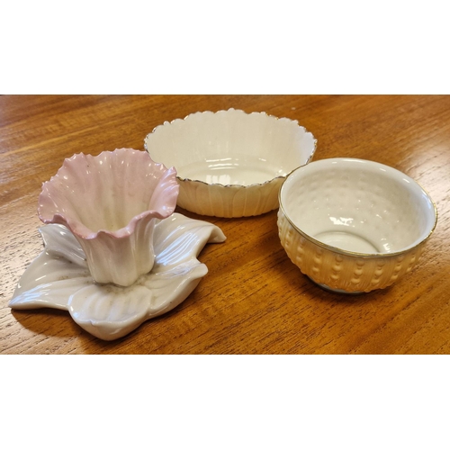 61f - Royal Worcester Trio of 19th Century Antique Bowls & Floral Figure inc Grainger and Porcelain Works