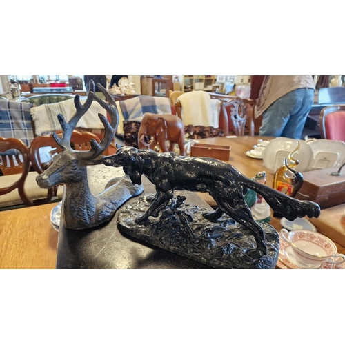 21m - Cast Iron Dog Setter Doorstop + a Metallic Deer Wine Holder