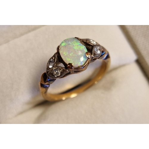 104 - 9ct Gold, Diamond & Opal Dress Ring, size N+0.5 & 3.3g