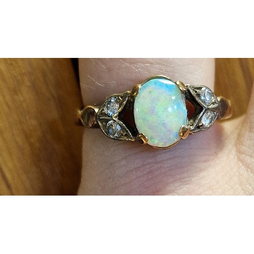 104 - 9ct Gold, Diamond & Opal Dress Ring, size N+0.5 & 3.3g