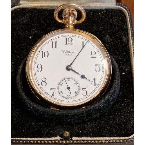 110a - 9ct Gold Waltham 1928 Traveler Pocketwatch - 90.65g