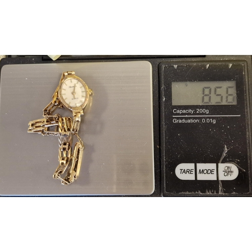 120 - 9ct Gold Sovereign Cocktail Watch + 9ct Strap - combined weight 8.55g