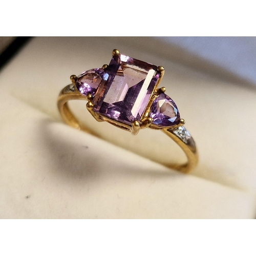 122 - 9ct Gold, Amethyst & Diamond Dress Ring, size P