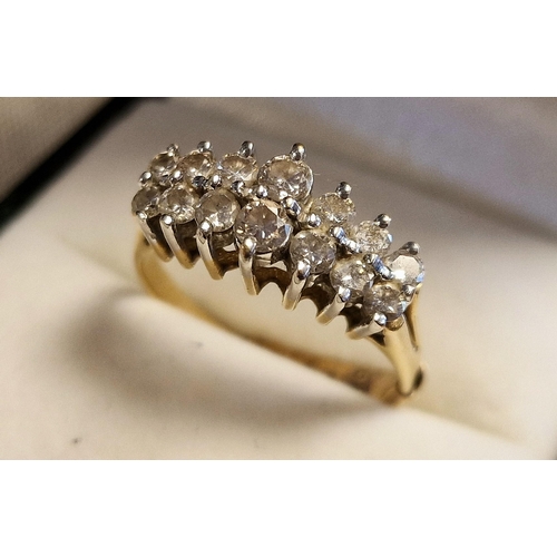 123 - 9ct Gold & Diamond Cluster Ring, size Q - 14 stones & 3.6g