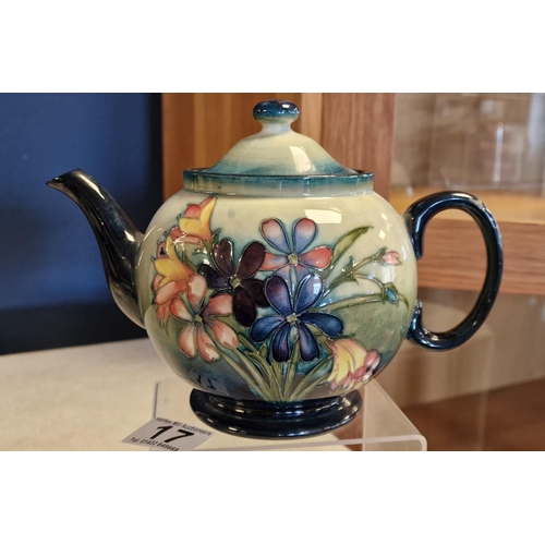 17 - Moorcroft Early Floral Teapot inc HM Potter to the Queen mark - 6 inches high inc lid