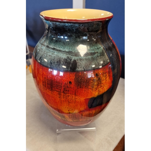 21 - Poole Pottery Red Volcano Vase - 9.5 inches high