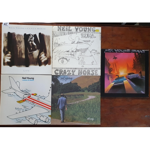 47 - 5 Neil Young & Crazy Horse Vinyl LPs, incl. Zuma, Trans, Old Ways, Life and Landing on Water