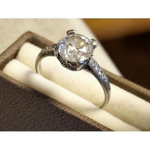 83 - Platinum & Diamond, approx 1.5ct Engagement Ring - stone measures 7mm by 4mm in depth, size M+0.5, 3... 