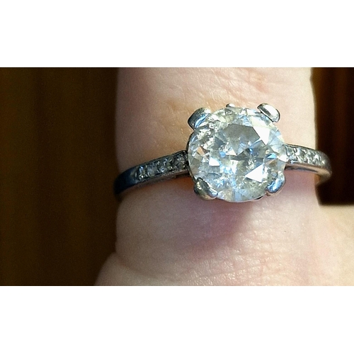 83 - Platinum & Diamond, approx 1.5ct Engagement Ring - stone measures 7mm by 4mm in depth, size M+0.5, 3... 