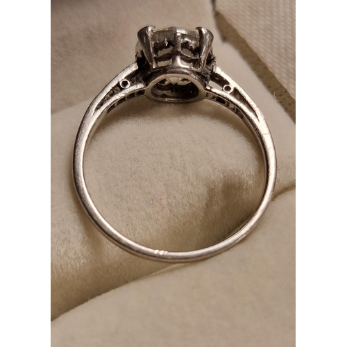 83 - Platinum & Diamond, approx 1.5ct Engagement Ring - stone measures 7mm by 4mm in depth, size M+0.5, 3... 