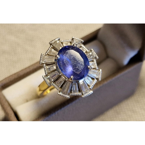 84 - 18ct Gold, Ceylon Sapphire & Diamond Dress Ring, size M, 7.5g