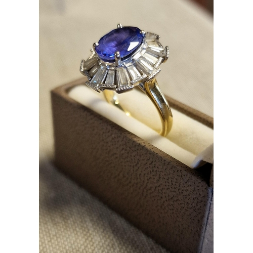 84 - 18ct Gold, Ceylon Sapphire & Diamond Dress Ring, size M, 7.5g