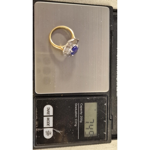 84 - 18ct Gold, Ceylon Sapphire & Diamond Dress Ring, size M, 7.5g