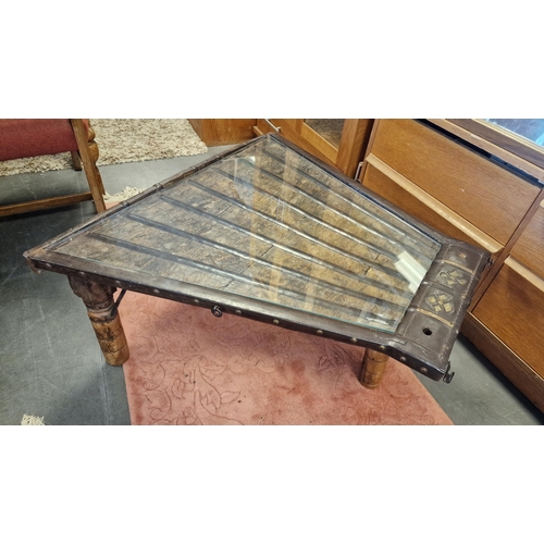 9 - Arabian Antique Ships Table - Nautical Interest, made via wood from  a Dhow boat/vessel - 33x36 x 16... 