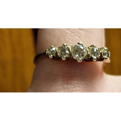 92 - 9ct Gold & Five Diamond Dress Ring - size N+0.5 & 2.7g