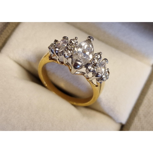 96 - 9ct Gold, Diamond & CZ Cluster Dress Ring - 3.55g and size L+0.5