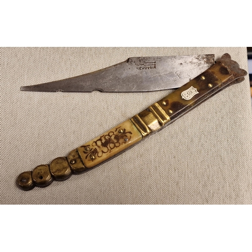 16f - 19th Century Spanish Navaja Folding Knife - marked Beauvoir to blade - 33cm long