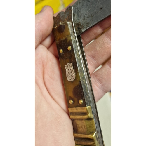 16f - 19th Century Spanish Navaja Folding Knife - marked Beauvoir to blade - 33cm long