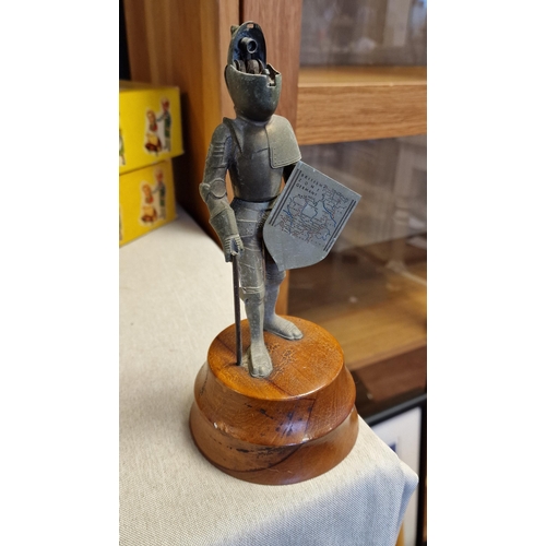 16g - 1940's Knight Figure, WWII-Linked 'British Zone Germany' Music Box & Lighter - 21cm high